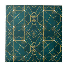 Azulejo Lujo Teal & Oro Simétrico Geométrico Sin Costuras