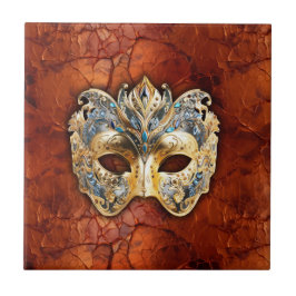 Azulejo Lujosa máscara veneciana sobre fondo rojizo