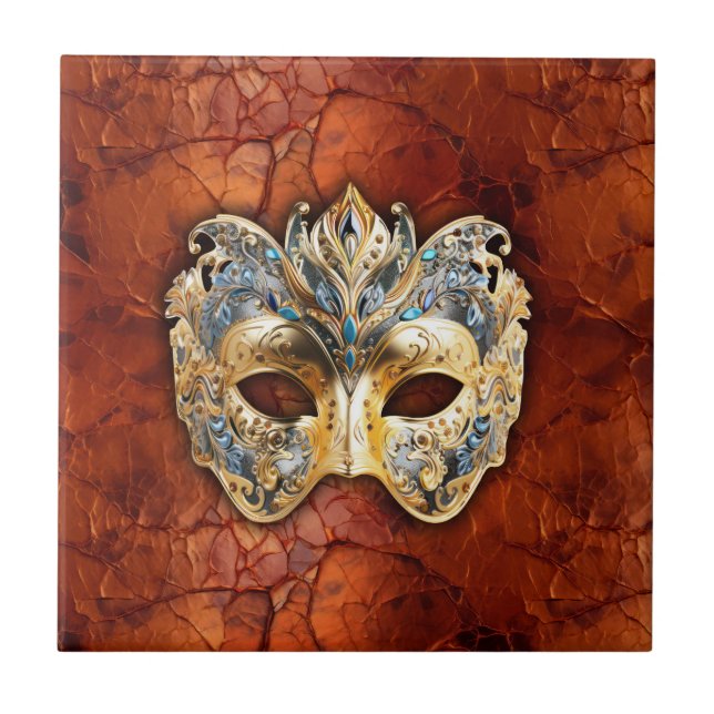 Azulejo Lujosa máscara veneciana sobre fondo rojizo (Frente)