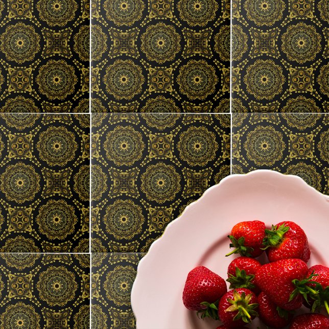Azulejo Lujoso patrón oro y mosaico barroco negro (Subido por el creador)