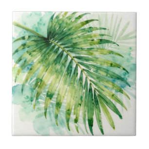 Azulejo Lujuriosa Palma Verde Acuarela Tropical 