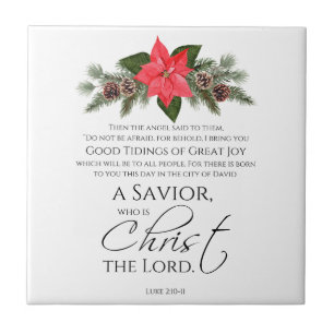 Azulejo Luke 2:10-11 Navidades de Poinsettia Scripture