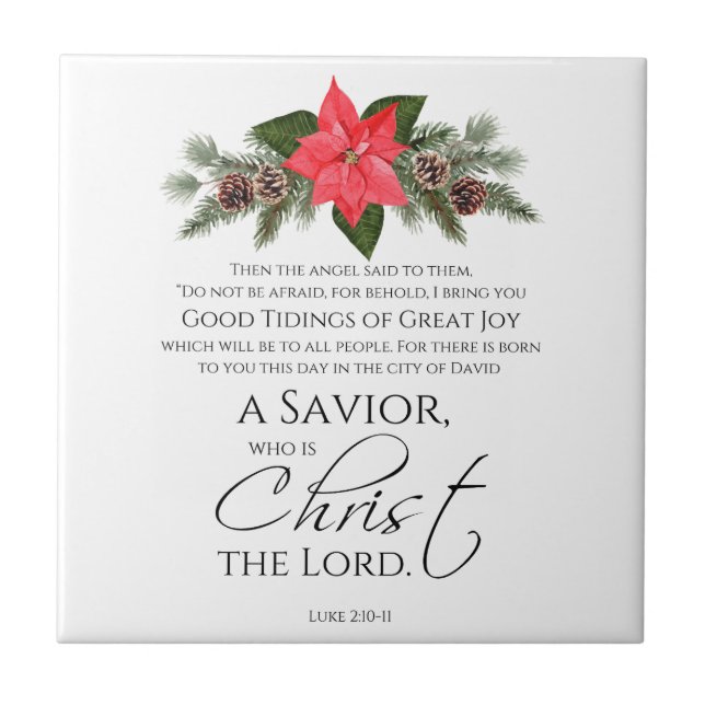 Azulejo Luke 2:10-11 Navidades de Poinsettia Scripture (Frente)