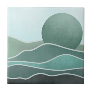 Azulejo Luna Azul sobre montañas Zen Boho