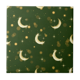 Azulejo Luna creciente dorada Bokeh - Estrellada celestial