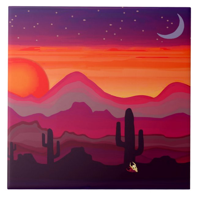 Azulejo Luna de Cactus del Desierto (Frente)
