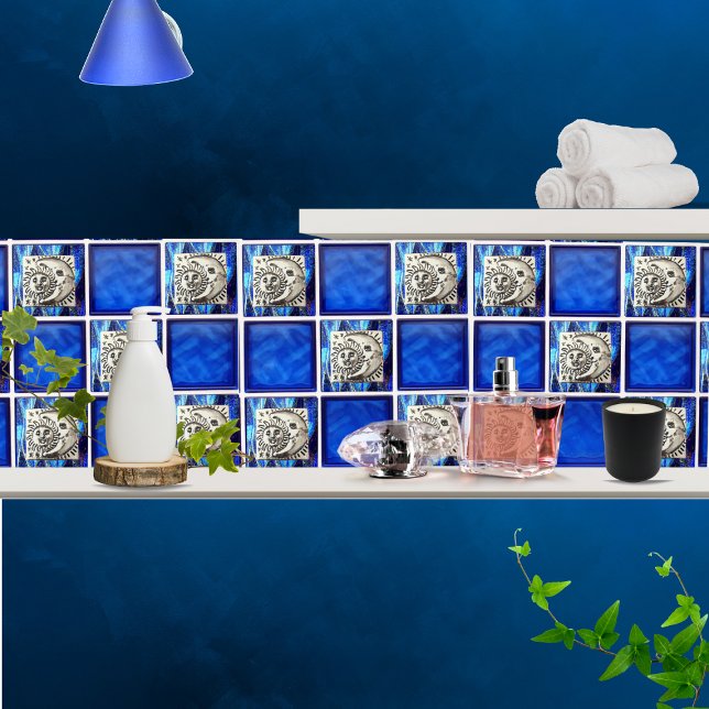 Azulejo Luna de plata de cosecha mexicana y sol sobre cerá (Subido por el creador)