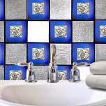 Azulejo Luna De Plata Mexicana Vintage Y Sol En Cerámica A<br><div class="desc">Luna de plata antigua y encantos solares. Imágenes de arte de estaño hecho a mano en México. Como fondo, usé una superficie cerámica azul grabado en relieve, con diferentes tonos de azul y blanco. Esta combinación le confiere al diseño un elegante estilo vintage. El arte folclórico mexicano final da la...</div>