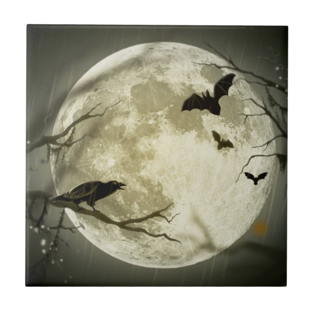 Azulejo Luna llena con murciélagos y Raven (Frente)