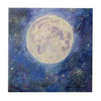 Azulejo Luna Llena Nocturna Cielo Celeste Maureen Girard U