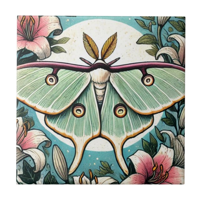 Azulejo Luna Moth ilustracion lilies luna mes (Frente)
