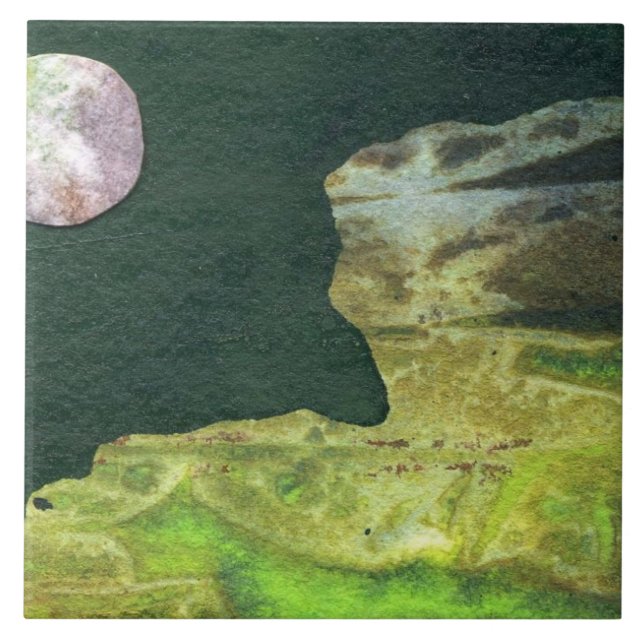 Azulejo Luna rosa de ciencia ficción en órbita baja alrede (Frente)
