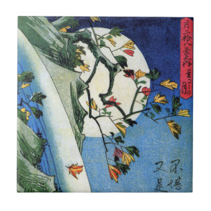 Azulejo Luna sobre una cascada, Hiroshige, Ukiyo-e