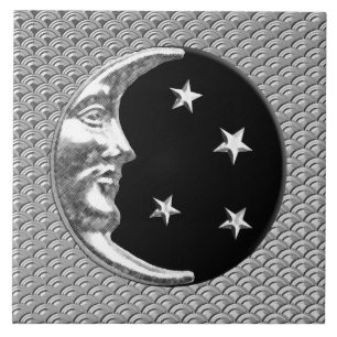 Azulejo Luna y estrellas Art Deco - Negro y Plata