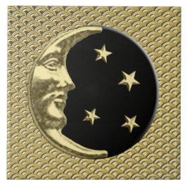 Azulejo Luna y estrellas del art déco - negro y oro
