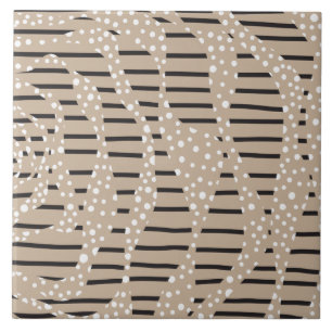 Azulejo Lunares y Rayas 2 - Taupe, Negro y Blanco