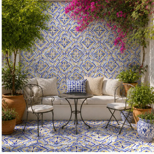 Azulejo Lusitana Grace Elegant Blue and Gold Mediterranean