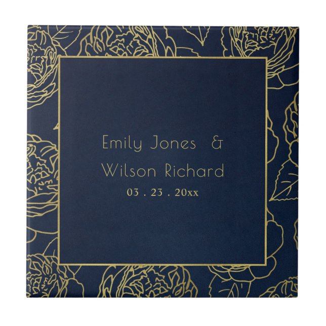 AZULEJO LUXE GOLD NAVY ELEGANTE FLORAL ROSA GUARDAR LA FEC (Frente)