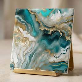 Azulejo Luxe Teal Turquoise & Gold Agate Marble Fluid Art