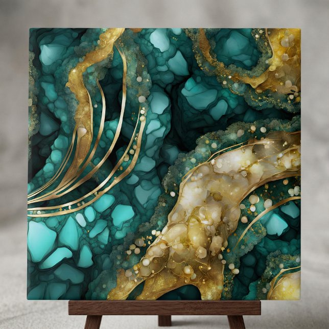 Azulejo Luxe Teal Turquoise Liquid Gold Marble Agate Geode (Subido por el creador)