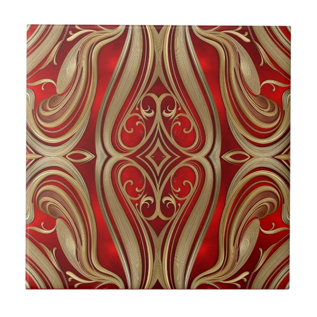 Azulejo Luxurious Gold Diamond Motif on Red Pattern (Frente)