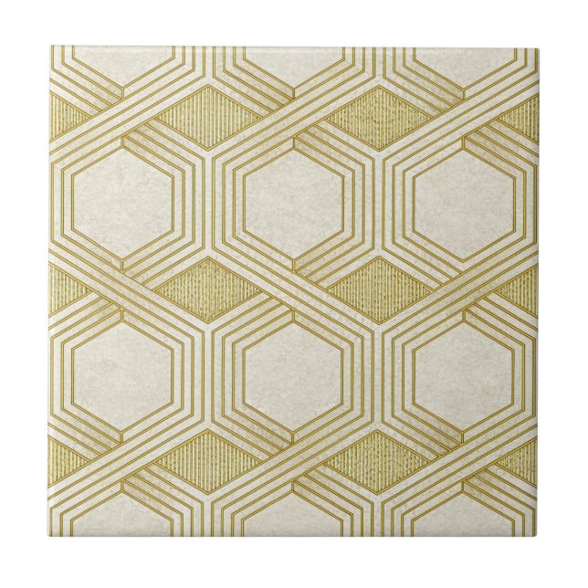 Azulejo Luxurious Gold Hexagon Pattern - Marble Texture (Frente)