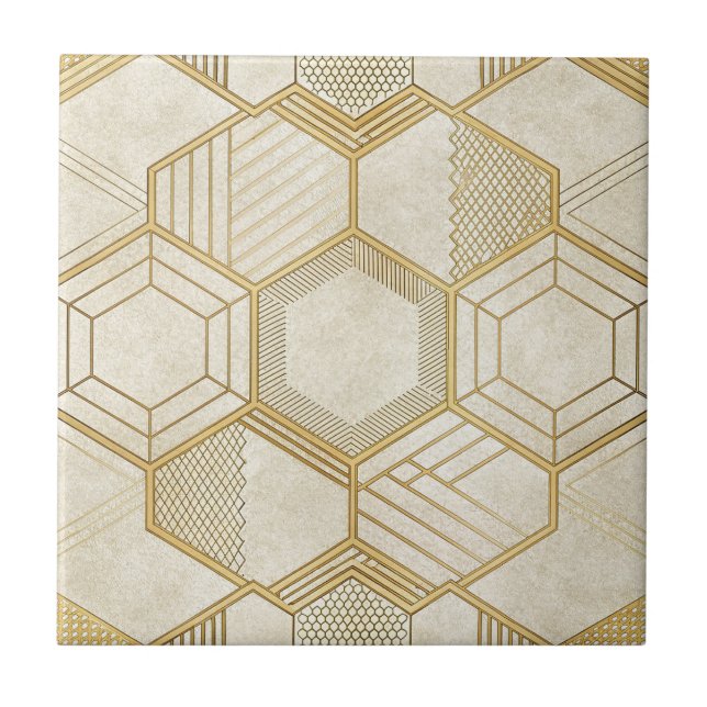 Azulejo Luxurious Gold Hexagon Pattern - Marble Texture 2 (Frente)