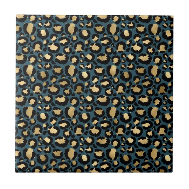 Azulejo Luxurious Leopard Spots Dark Blue Wild Glam (Frente)
