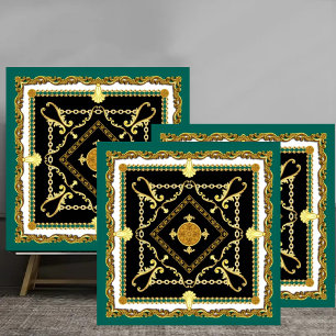 Azulejo Luxury Baroque Gold Chain Pattern with Green Borde