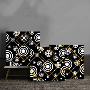 Azulejo Luxury Black and White CirclesGold Chain Geometric