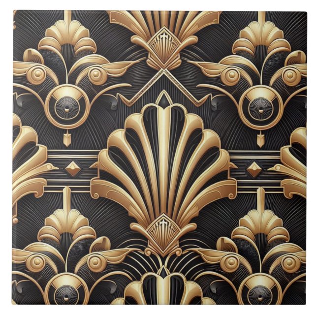 Azulejo Luxury Black & Gold Art Deco Ceramic Tile  (Frente)