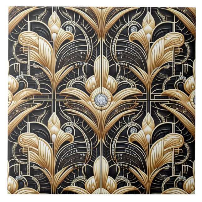 Azulejo Luxury Black & Gold Art Deco Ceramic Tile  (Frente)
