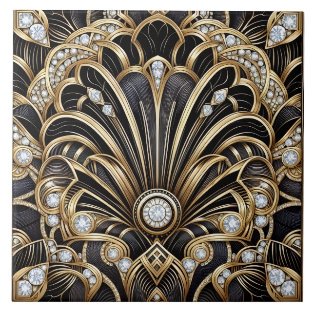 Azulejo Luxury Black & Gold Art Deco Ceramic Tile  (Frente)