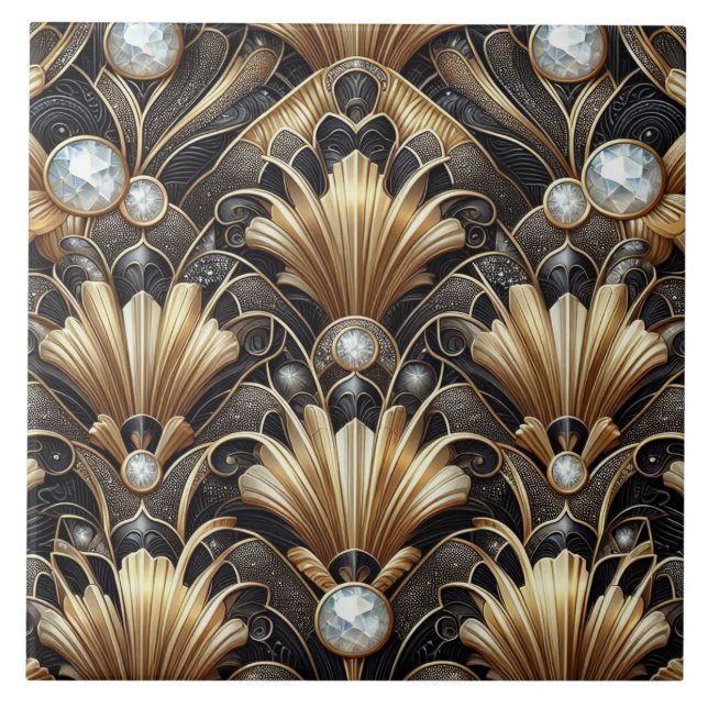 Azulejo Luxury Black & Gold Art Deco Ceramic Tile  (Frente)