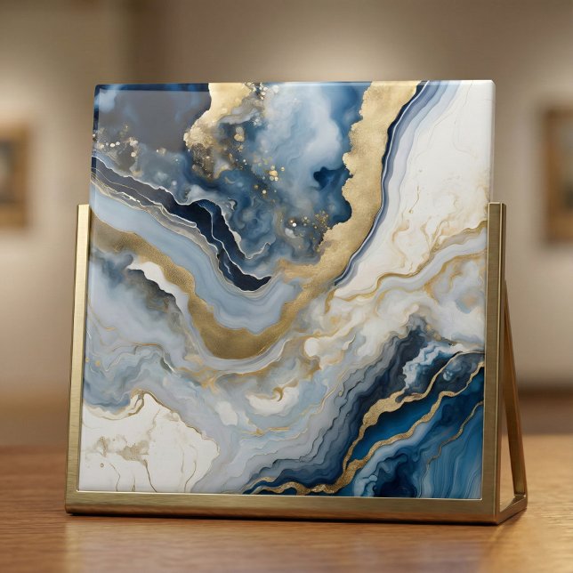 Azulejo Luxury Blue and Gold Agate Geode Marble Abstract (Subido por el creador)