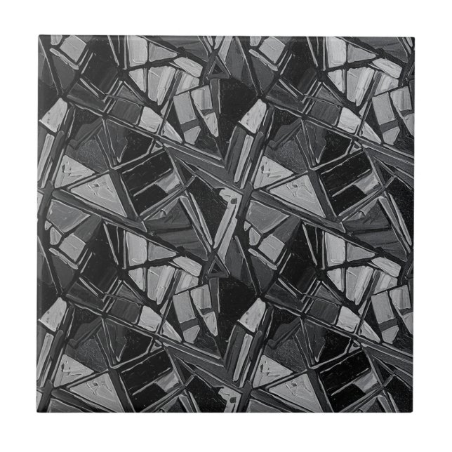Azulejo Luxury Charcoal Silver Abstract Oil Art (Frente)
