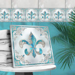 Azulejo Luxury Fleur-de-lis-Aquamarine and Pearl<br><div class="desc">Luxury Fleur-de-lis-Aquamarine and Pearl</div>