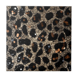 Azulejo Luxury Glitter Brown Black Gold Leopard Pattern
