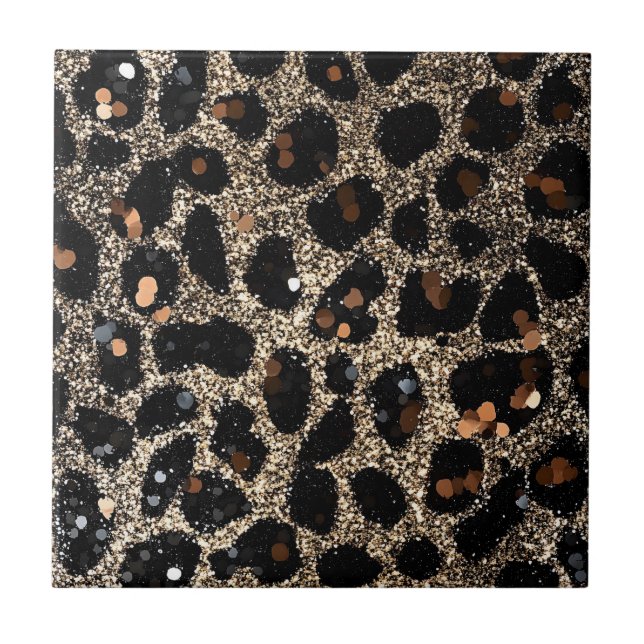 Azulejo Luxury Glitter Brown Black Gold Leopard Pattern (Frente)