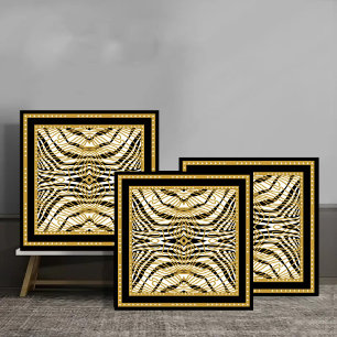 Azulejo Luxury Gold and Black Abstract Zebra Pattern