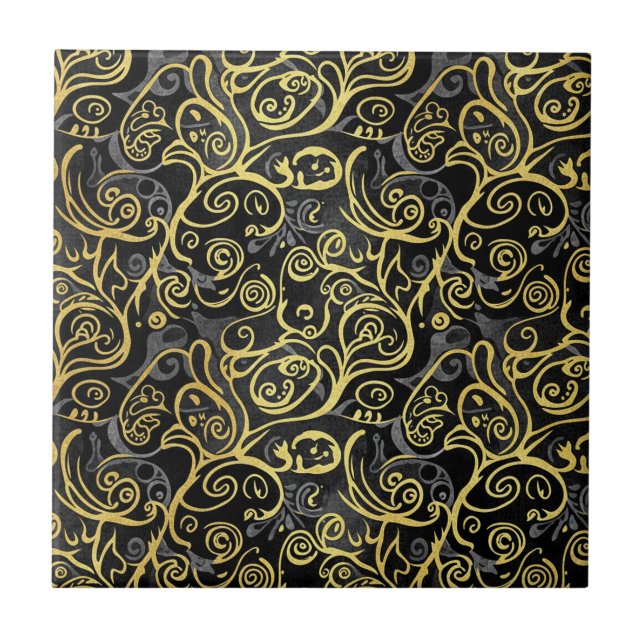 Azulejo Luxury Gold Leaf Storybook Black Silver (Frente)