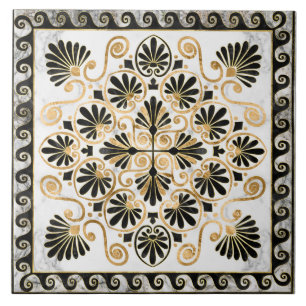 Azulejo Luxury Greek Ornament Black and White Marble