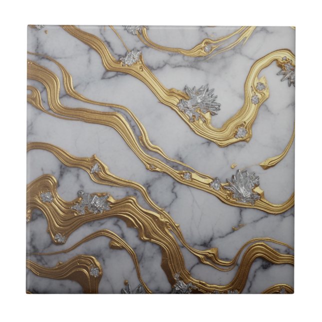 Azulejo Luxury Liquid Gold & White Marble Design (Frente)