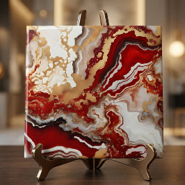 Azulejo Luxury Ruby Red Gold Liquid Marble Agate Fluid Art