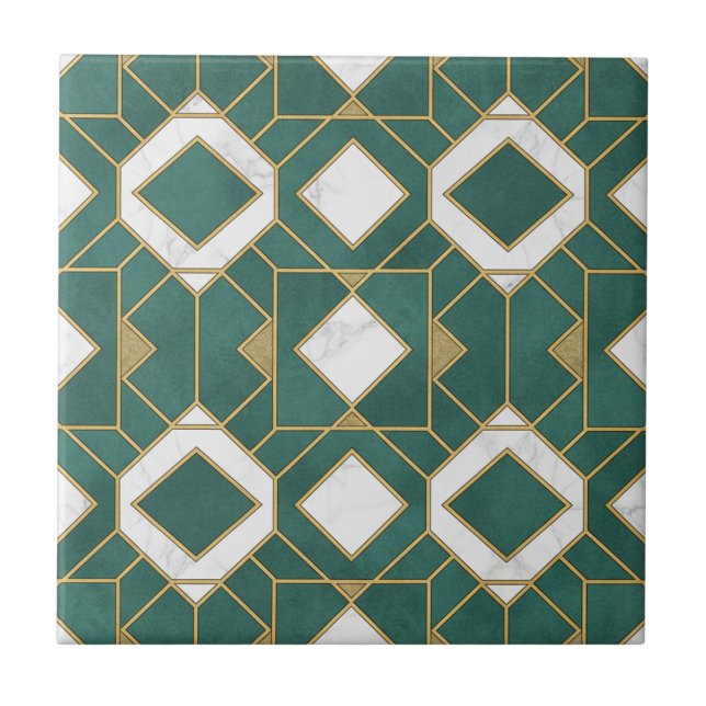 Azulejo Luxury Teal and Gold Art Deco Geometric Seamless (Frente)