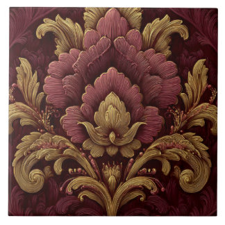 Azulejo Luxury Vintage French Baroque Burgundy Gold Floral