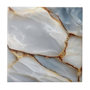 Azulejo Luxury White Blue Marble & Gold Veins Agate Stone