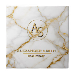 Azulejo Luxury White Marble Gold Monogram Real Estate