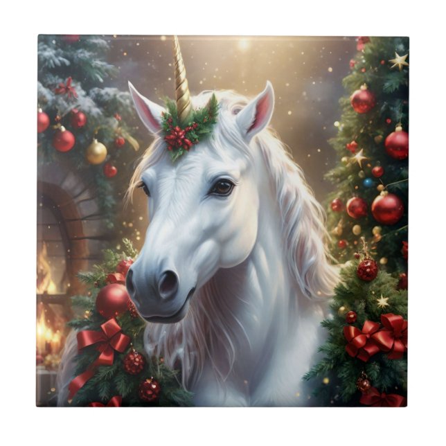 Azulejo Luz de nieve: Unicornio, el Navidad encantado (Frente)