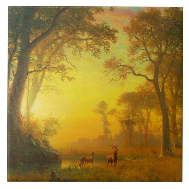 Azulejo Luz en el bosque (por Albert Bierstadt) (Frente)
